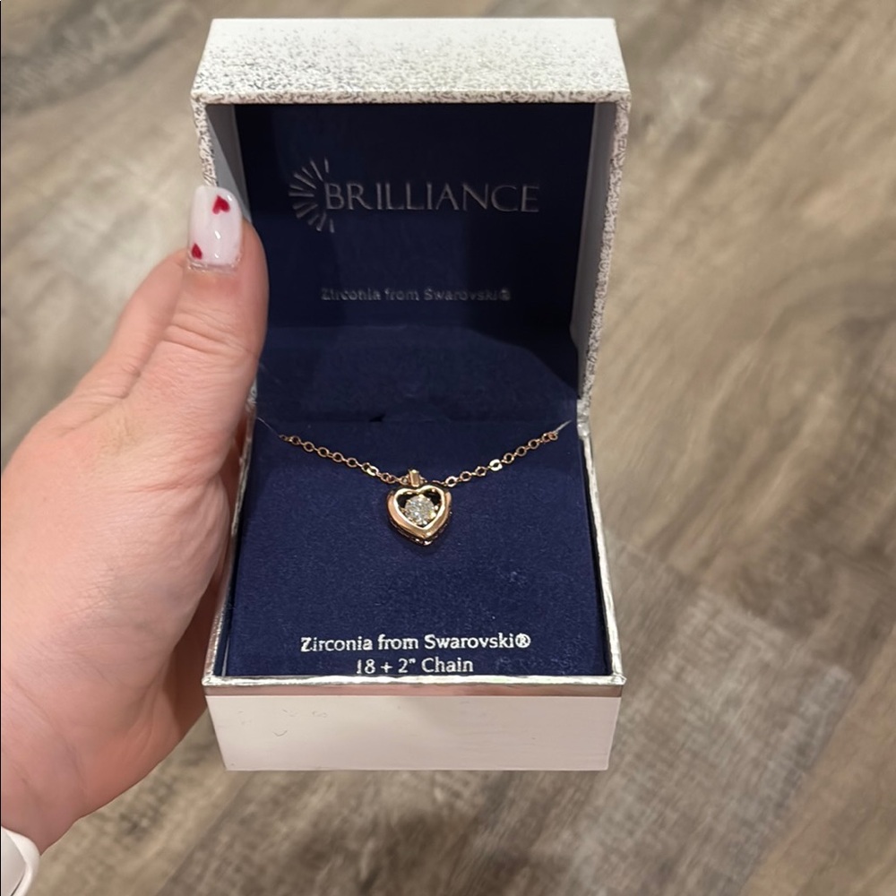 Never worn Gold Heart Necklace with Swarovski Zirconia